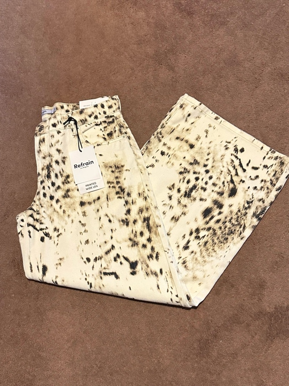 Women’s Wide Leg Leopard / Animal Print Jeans 9 / 29 NWT Refrain - Picture 2 of 11